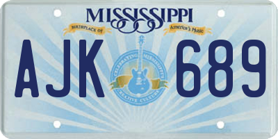 MS license plate AJK689