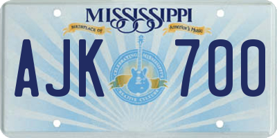 MS license plate AJK700