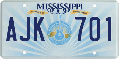 MS license plate AJK701