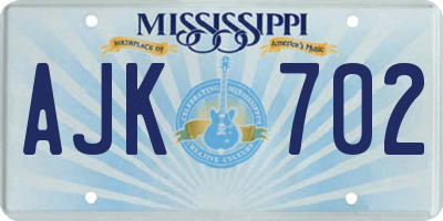 MS license plate AJK702