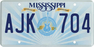 MS license plate AJK704