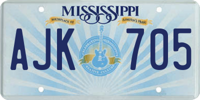 MS license plate AJK705