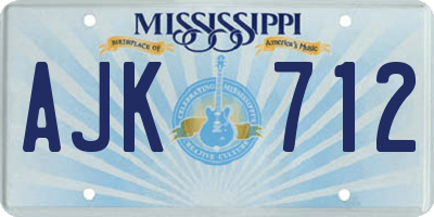 MS license plate AJK712