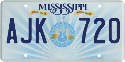 MS license plate AJK720