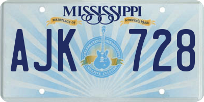 MS license plate AJK728