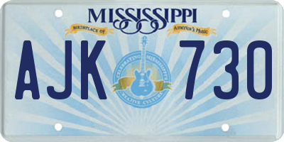 MS license plate AJK730
