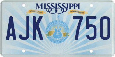 MS license plate AJK750