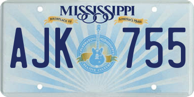 MS license plate AJK755