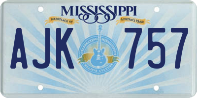 MS license plate AJK757