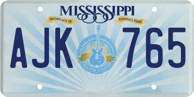 MS license plate AJK765