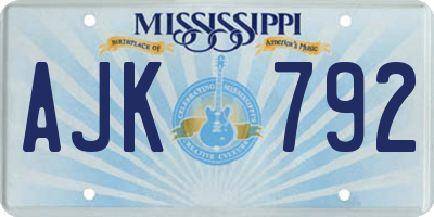 MS license plate AJK792