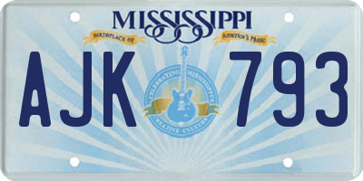 MS license plate AJK793