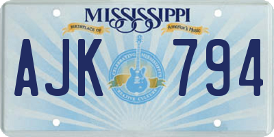 MS license plate AJK794