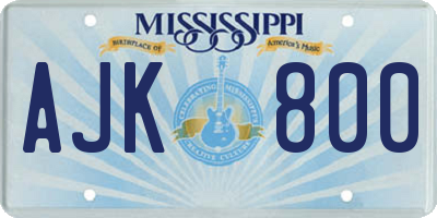 MS license plate AJK800