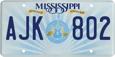 MS license plate AJK802