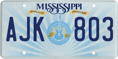 MS license plate AJK803