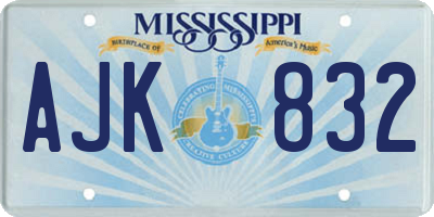 MS license plate AJK832