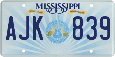 MS license plate AJK839