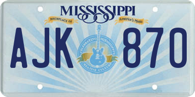 MS license plate AJK870