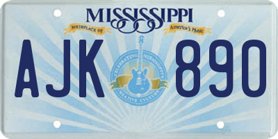 MS license plate AJK890