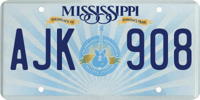 MS license plate AJK908