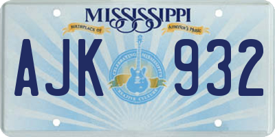 MS license plate AJK932