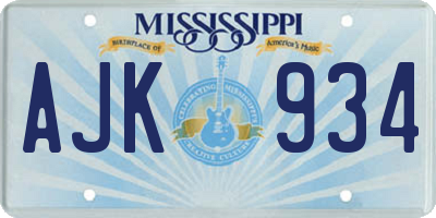 MS license plate AJK934