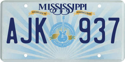 MS license plate AJK937