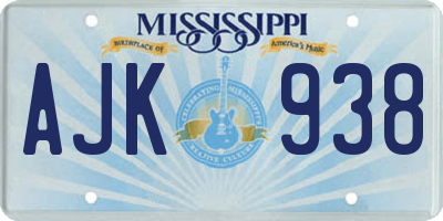 MS license plate AJK938
