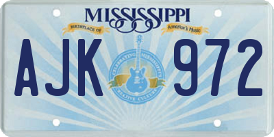 MS license plate AJK972