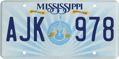 MS license plate AJK978