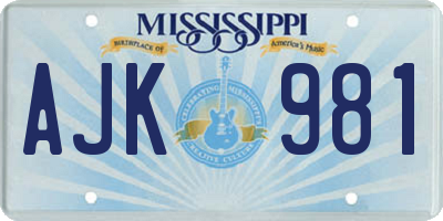 MS license plate AJK981