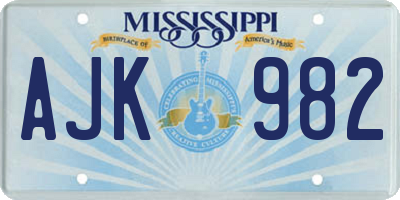 MS license plate AJK982