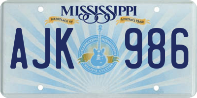 MS license plate AJK986