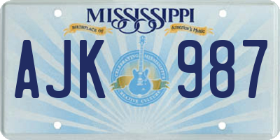 MS license plate AJK987