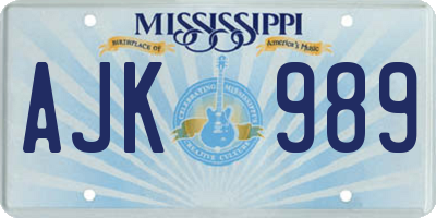 MS license plate AJK989