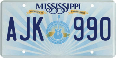 MS license plate AJK990