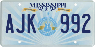MS license plate AJK992