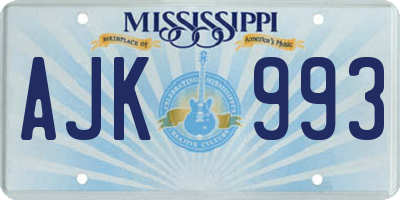 MS license plate AJK993