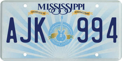MS license plate AJK994