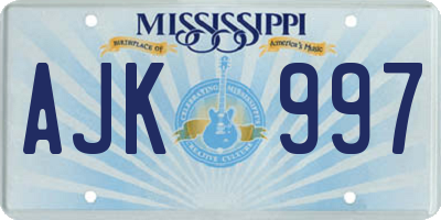 MS license plate AJK997