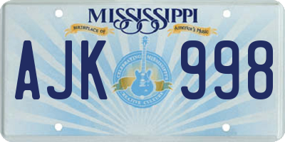 MS license plate AJK998