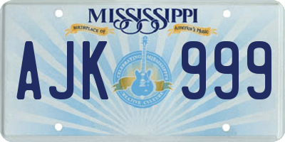 MS license plate AJK999