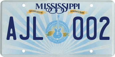 MS license plate AJL002