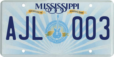 MS license plate AJL003