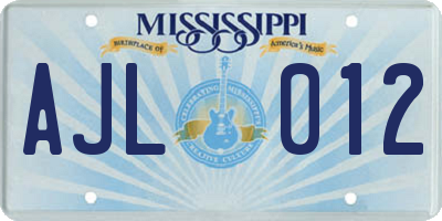 MS license plate AJL012