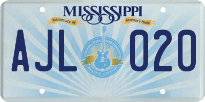 MS license plate AJL020