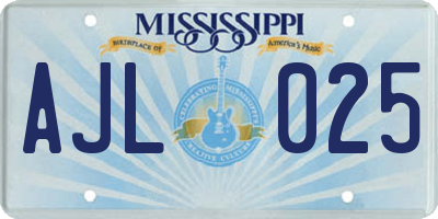 MS license plate AJL025