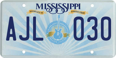 MS license plate AJL030