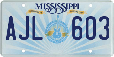 MS license plate AJL603